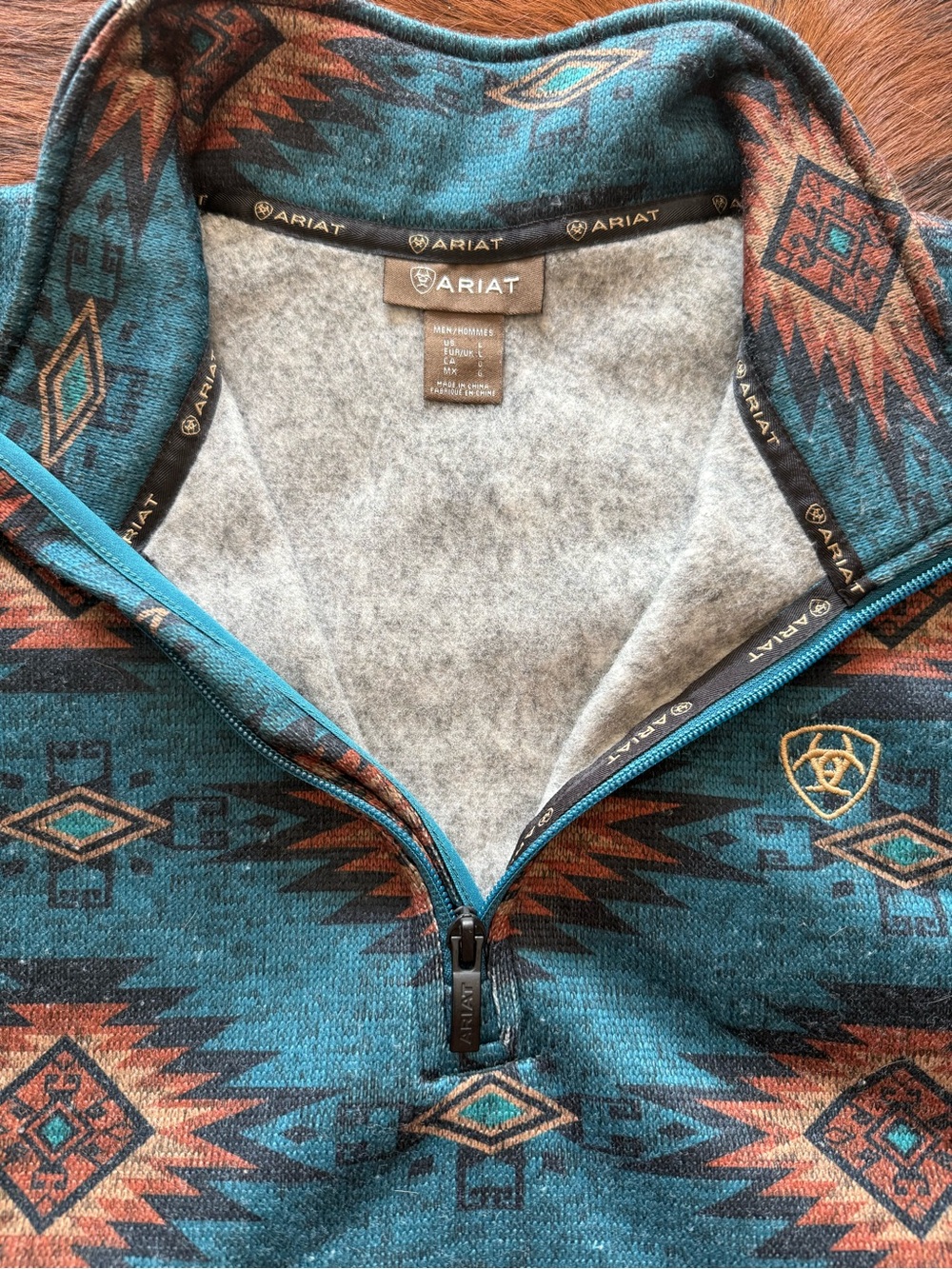 Ariat Men’s Teal & Brown Aztec Quarter-Zip Pullover